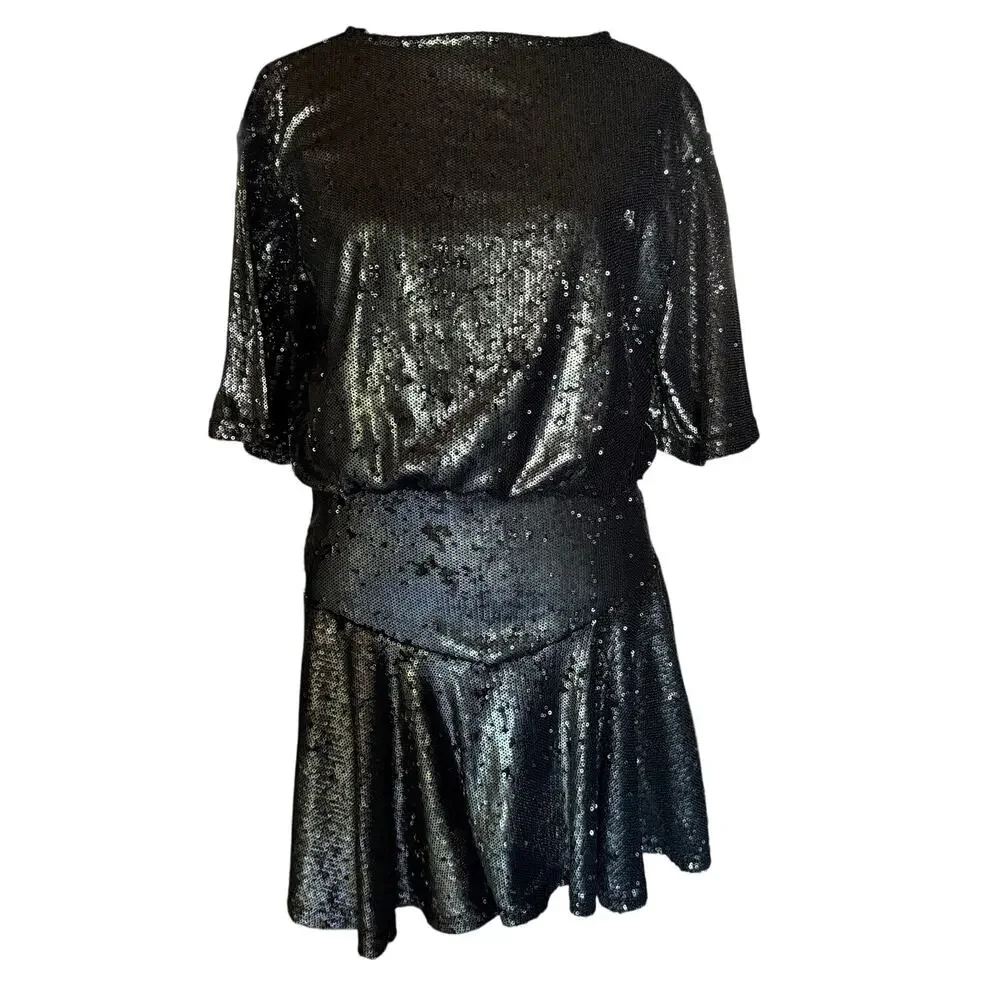 Free People Manuka Sequin Mini Dress Gunmetal Black XS